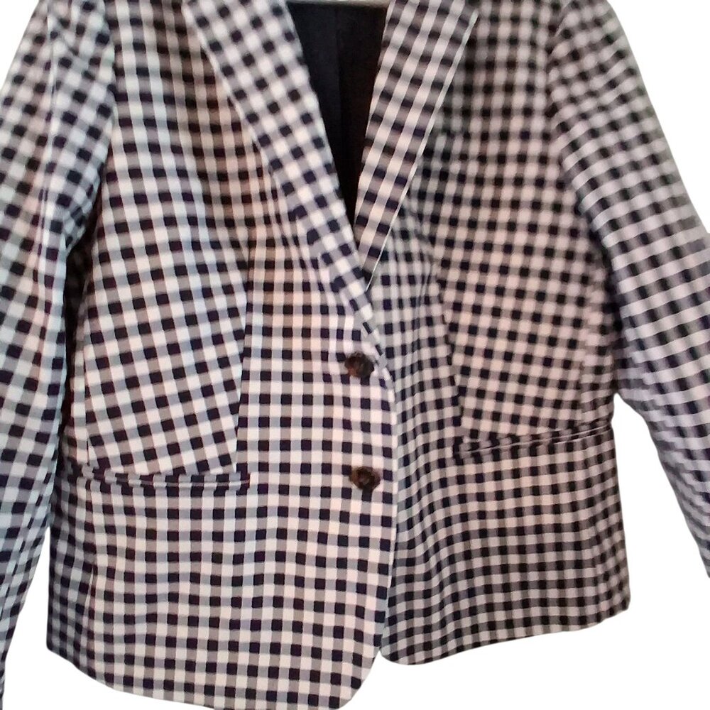 J Crew blazer jacket womens Large navy white gingham 2-button - Picture 2 of 4